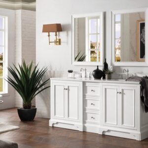 James Martin 825-V72-BW-3EJP De Soto 73 Inch Double Vanity in Bright White with 3 cm Eternal Jasmine Pearl Quartz Top with Sink