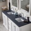 James Martin 825-V72-BW-3CSP De Soto 73 Inch Double Vanity in Bright White with 3 cm Charcoal Soapstone Quartz Top with Sink