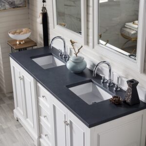 James Martin 825-V72-BW-3CSP De Soto 73 Inch Double Vanity in Bright White with 3 cm Charcoal Soapstone Quartz Top with Sink