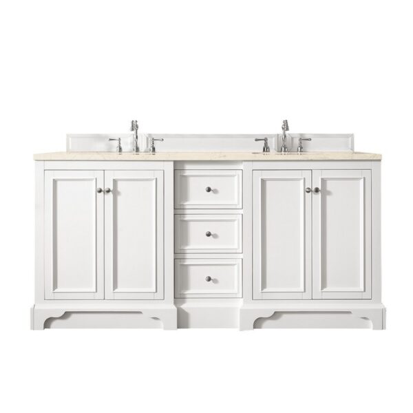 James Martin 825-V72-BW-3EMR De Soto 72 Inch Double Vanity in Bright White with 3 CM Eternal Marfil Quartz Top