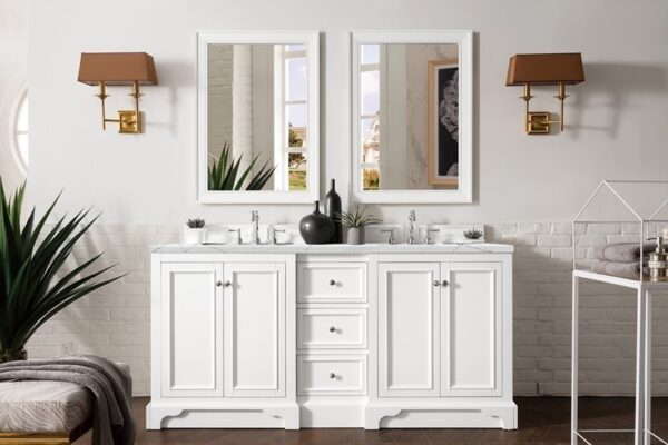 James Martin 825-V72-BW-3ENC De Soto 73 1/4 Inch Double Vanity Cabinet with Ethereal Noctis Quartz Top - Bright White