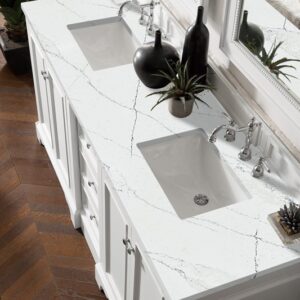 James Martin 825-V72-BW-3ENC De Soto 73 1/4 Inch Double Vanity Cabinet with Ethereal Noctis Quartz Top - Bright White