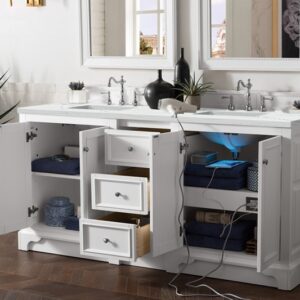 James Martin 825-V72-BW-3ENC De Soto 73 1/4 Inch Double Vanity Cabinet with Ethereal Noctis Quartz Top - Bright White