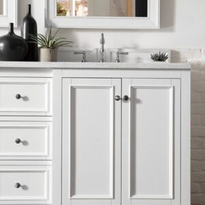 James Martin 825-V72-BW-3GEX De Soto 73 Inch Double Vanity in Bright White with 3 cm Grey Expo Quartz Top with Sink