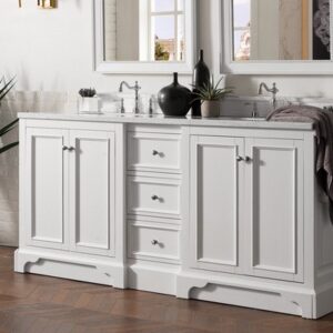 James Martin 825-V72-BW-3GEX De Soto 73 Inch Double Vanity in Bright White with 3 cm Grey Expo Quartz Top with Sink