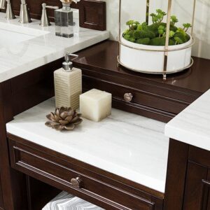 James Martin 825-V82-BNM-DU-CAR De Soto 83 Inch Double Vanity Set in Burnished Mahogany with Makeup Table with 3 cm Carrara Marble Top