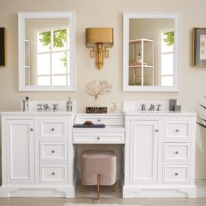 James Martin 825-V82-BW-DU-AF De Soto 83 Inch Double Vanity Set in Bright White with Makeup Table with 3 cm Arctic Fall Solid Surface Top