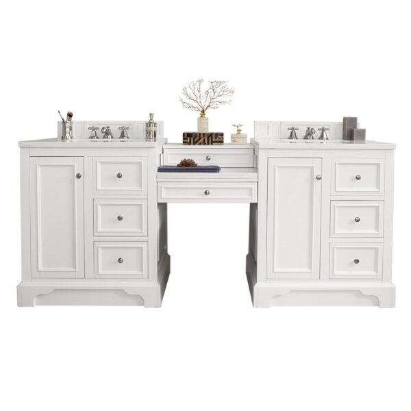 James Martin 825-V82-DU-WZ De Soto 83 1/8 Inch Double Vanity with Set 3 CM White Zeus Quartz Top and Makeup Table