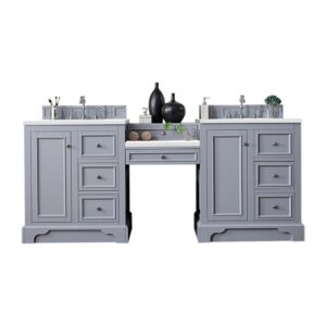 James Martin 825-V82-DU-WZ De Soto 83 1/8 Inch Double Vanity with Set 3 CM White Zeus Quartz Top and Makeup Table