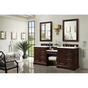 James Martin 825-V82-DU-WZ De Soto 83 1/8 Inch Double Vanity with Set 3 CM White Zeus Quartz Top and Makeup Table