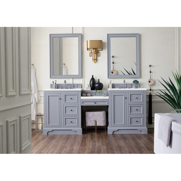 James Martin 825-V82-DU-WZ De Soto 83 1/8 Inch Double Vanity with Set 3 CM White Zeus Quartz Top and Makeup Table