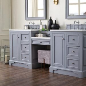 James Martin 825-V82-SL-DU-AF De Soto 83 Inch Double Vanity Set in Silver Gray with Makeup Table with 3 cm Arctic Fall Solid Surface Top