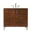 James Martin 850-V36-AWT-3EMR Metropolitan 36 Inch Single Vanity in American Walnut with 3 CM Eternal Marfil Quartz Top