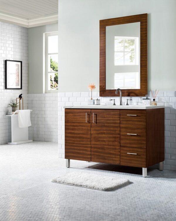 James Martin 850-V48-AWT-3ENC Metropolitan 48 Inch Single Vanity Cabinet with Ethereal Noctis Quartz Top - American Walnut