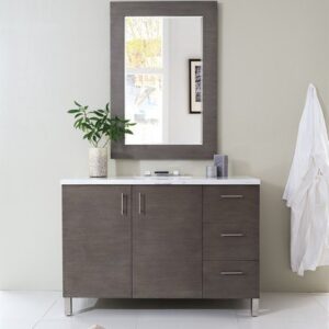 James Martin 850-V48-SOK-3EJP Metropolitan 48 Inch Single Vanity in Silver Oak with 3 cm Eternal Jasmine Pearl Quartz Top with Sink