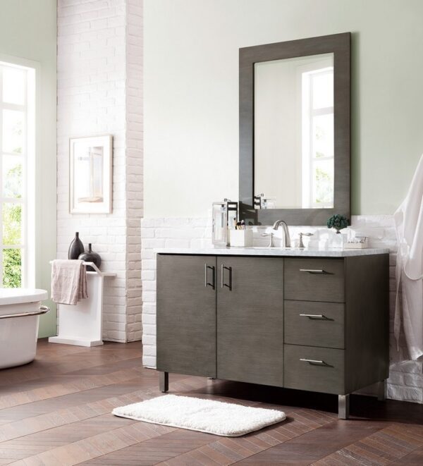 James Martin 850-V48-SOK-3CAR Metropolitan 48 Inch Silver Oak Single Vanity with 3 cm Carrara Marble Top