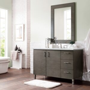 James Martin 850-V48-SOK-3ENC Metropolitan 48 Inch Single Vanity Cabinet with Ethereal Noctis Quartz Top - Silver Oak