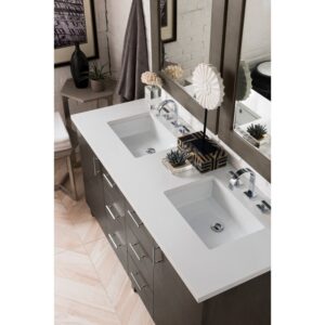 James Martin 850-V60D-3WZ Metropolitan 60 Inch Double Vanity with 3cm White Zeus Quartz Top