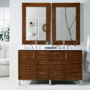 James Martin 850-V60D-AWT-3GEX Metropolitan 60 Inch Double Vanity in American Walnut with 3 cm Grey Expo Quartz Top with Sink