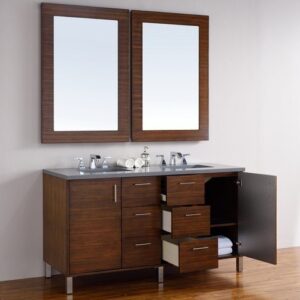 James Martin 850-V60D-AWT-3AF Metropolitan 60 Inch American Walnut Double Vanity with 3 cm Arctic Fall Solid Surface Top