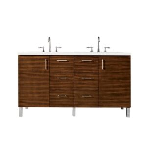 James Martin 850-V60D-AWT-3ESR Metropolitan 60 Inch Double Vanity in American Walnut with 3 CM Eternal Serena Quartz Top