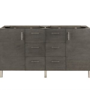 James Martin 850-V60D-SOK-3GEX Metropolitan 60 Inch Double Vanity in Silver Oak with 3 cm Grey Expo Quartz Top with Sink