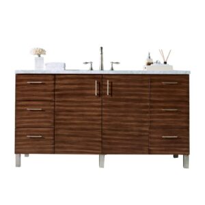 James Martin 850-V60S-AWT-3AF Metropolitan 60 Inch American Walnut Single Vanity with 3 cm Arctic Fall Solid Surface Top