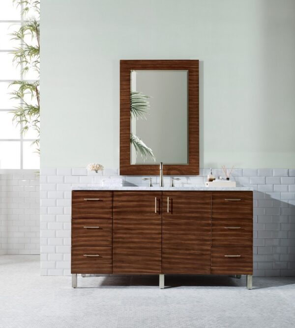 James Martin 850-V60S-AWT-3CAR Metropolitan 60 Inch American Walnut Single Vanity with 3 cm Carrara Marble Top