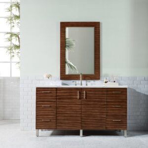 James Martin 850-V60S-AWT-3ENC Metropolitan 60 Inch Single Vanity Cabinet with Ethereal Noctis Quartz Top - American Walnut