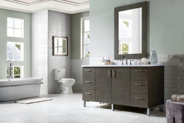 James Martin 850-V60S-SOK-3CAR Metropolitan 60 Inch Silver Oak Single Vanity with 3 cm Carrara Marble Top