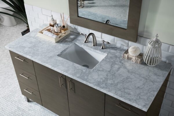 James Martin 850-V60S-SOK-3CAR Metropolitan 60 Inch Silver Oak Single Vanity with 3 cm Carrara Marble Top