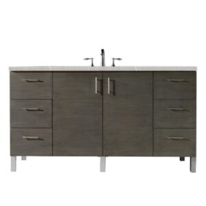 James Martin 850-V60S-SOK-3ESR Metropolitan 60 Inch Single Vanity in Silver Oak with 3 CM Eternal Serena Quartz Top