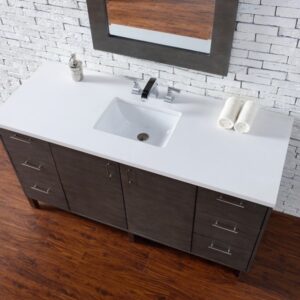 James Martin 850-V60S-SOK-3AF Metropolitan 60 Inch Silver Oak Single Vanity with 3 cm Arctic Fall Solid Surface Top