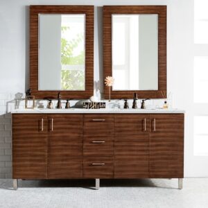 James Martin 850-V72-AWT-3ENC Metropolitan 72 Inch Double Vanity Cabinet with Ethereal Noctis Quartz Top - American Walnut