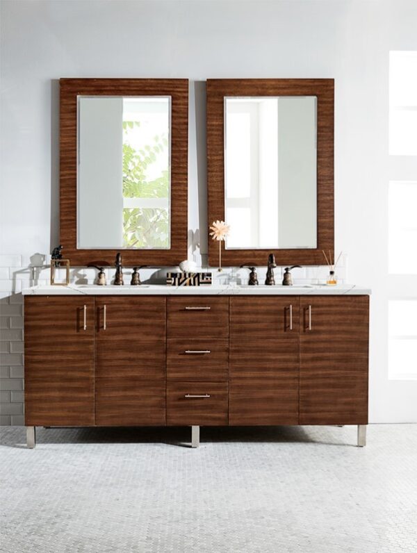 James Martin 850-V72-AWT-3ENC Metropolitan 72 Inch Double Vanity Cabinet with Ethereal Noctis Quartz Top - American Walnut