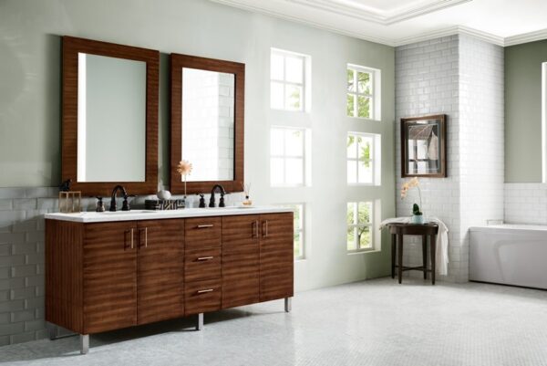 James Martin 850-V72-AWT-3ENC Metropolitan 72 Inch Double Vanity Cabinet with Ethereal Noctis Quartz Top - American Walnut