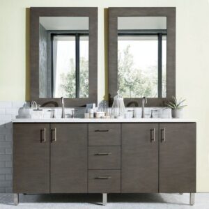 James Martin 850-V72-SOK-3GEX Metropolitan 72 Inch Double Vanity in Silver Oak with 3 cm Grey Expo Quartz Top with Sink