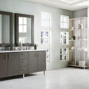 James Martin 850-V72-SOK-3GEX Metropolitan 72 Inch Double Vanity in Silver Oak with 3 cm Grey Expo Quartz Top with Sink