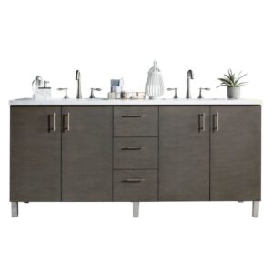 James Martin 850-V72-SOK-3AF Metropolitan 72 Inch Silver Oak Double Vanity with 3 cm Arctic Fall Solid Surface Top