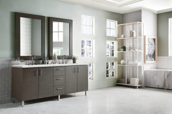 James Martin 850-V72-SOK-3ENC Metropolitan 72 Inch Double Vanity Cabinet with Ethereal Noctis Quartz Top - Silver Oak