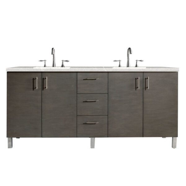 James Martin 850-V72-SOK-3ESR Metropolitan 72 Inch Double Vanity in Silver Oak with 3 CM Eternal Serena Quartz Top