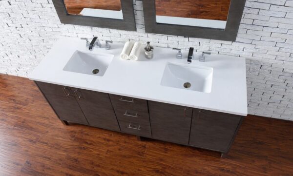 James Martin 850-V72-SOK-3AF Metropolitan 72 Inch Silver Oak Double Vanity with 3 cm Arctic Fall Solid Surface Top