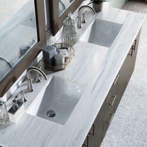 James Martin 850-V72-SOK-3EJP Metropolitan 72 Inch Double Vanity in Silver Oak with 3 cm Eternal Jasmine Pearl Quartz Top with Sink