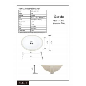 Altair 9003-BAS-WH Lily 18 3/8 Inch Oval Ceramic Undermount Bathroom Sink - White