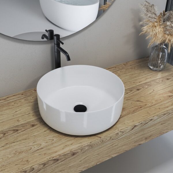 Altair 9009-BAS-WH Sabine 14 1/4 Inch Round Ceramic Vessel Bathroom Sink - White