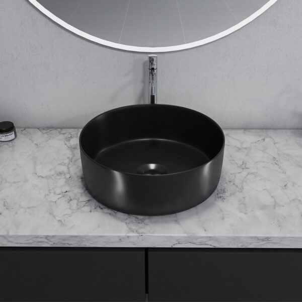 Altair 9010-BAS-BL Sabine 14 1/4 Inch Round Ceramic Vessel Bathroom Sink - Black