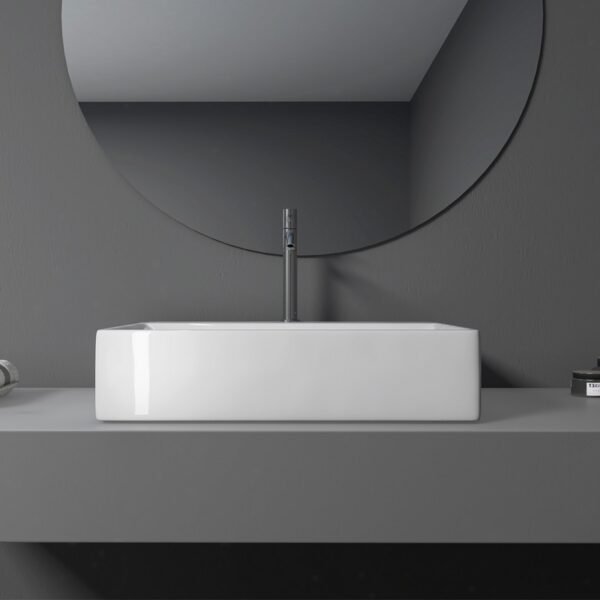 Altair 9011-BAS-WH Fremont 23 5/8 Inch Rectangle Ceramic Vessel Bathroom Sink with Overflow - White