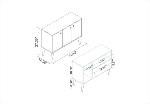 Manhattan Comfort Bromma 35.43" Buffet Stand with 3 Shelves and 3 Doors in White