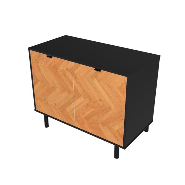 Manhattan Comfort Mid-Century Modern Liam Accent Cabinet with 2 Shelves in Black and Wood