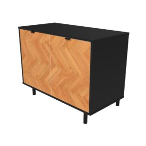 Manhattan Comfort Mid-Century Modern Liam Accent Cabinet with 2 Shelves in Black and Wood